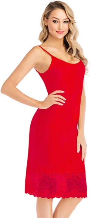Vanrose Women's Full Slip Lace Trim Adjustable Spaghetti Strap Cami Under Dress Extender