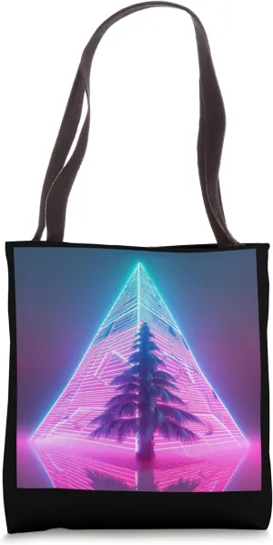 Vaporwave Christmas Core Aesthetic Tree AI Generated Artwork Tote Bag