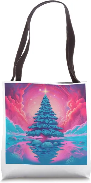Vaporwave Christmas Core Aesthetic Tree AI Generated Artwork Tote Bag