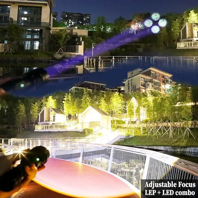 VASTFIRE World's Smallest & Brightest Flash Light 10,000 lumens 1-Mile Best Long Throw Spotlight Flashlights Most Powerful Flashlight High Lumens LEP   LED Combo