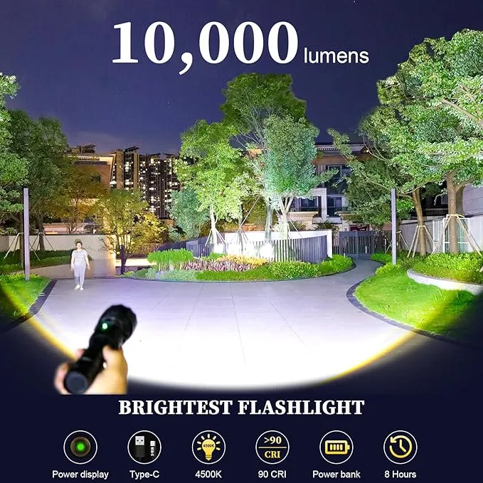 VASTFIRE World's Smallest & Brightest Flash Light 10,000 lumens 1-Mile Best Long Throw Spotlight Flashlights Most Powerful Flashlight High Lumens LEP   LED Combo