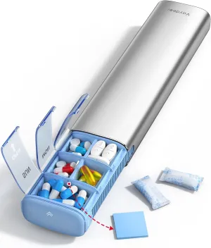 Vaydeer 7 Day Weekly Pill Organizer (Support 2 Times a Day), Metal Travel Pill Case, Large Capacity Daily Cute Pill Box for Supplements, Pills, Vitamins and Medication (Sliver)