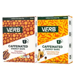 Verb Energy Bar Duo Bundle – Chocolate Peanut Butter Cup   Chocolate Chip Banana Bread – 110-Calorie Vegan Energy Snack Bars – Plant-Based, Gluten-Free, Keto-Friendly – 2 Flavors, 32-Pack Total