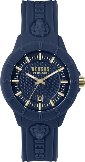 Versus Versace Mens Tokyo. Sporty Fashion Watch with Date Function. Adjustable Silicone Strap. Includes Travel Gift Pouch.
