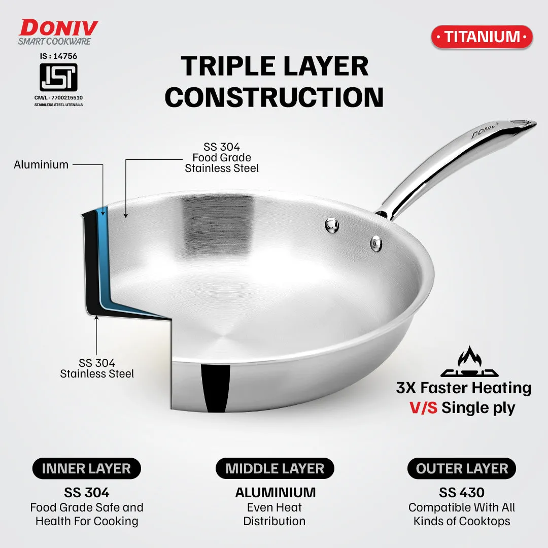 VINOD Doniv Titanium Triply Stainless Steel Fry Pan 20 cms, Induction Friendly