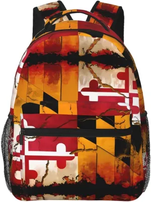 vintage wooden maryland flag Backpack, suitable for light travel, daily multi-purpose bag, suitable for commuting, cycling, work