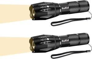 Warm Light Flashlight Single Mode Zoomable Warm White LED Tactical Flashlight,2-Pack