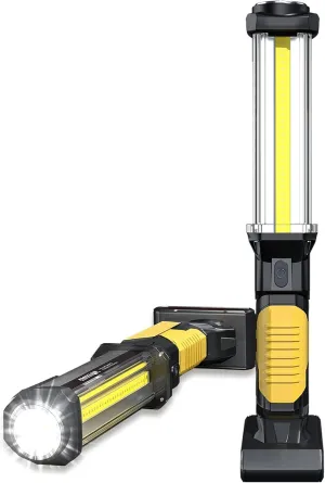WARSUN Work Light Rechargeable LED 1500 Lumens Super Bright COB Portable Work Lights Magnetic Base and Hook Work Flashlight for Car Repair Machine Emergency, Father Day Tool Gifts for Men Dad, Yellow