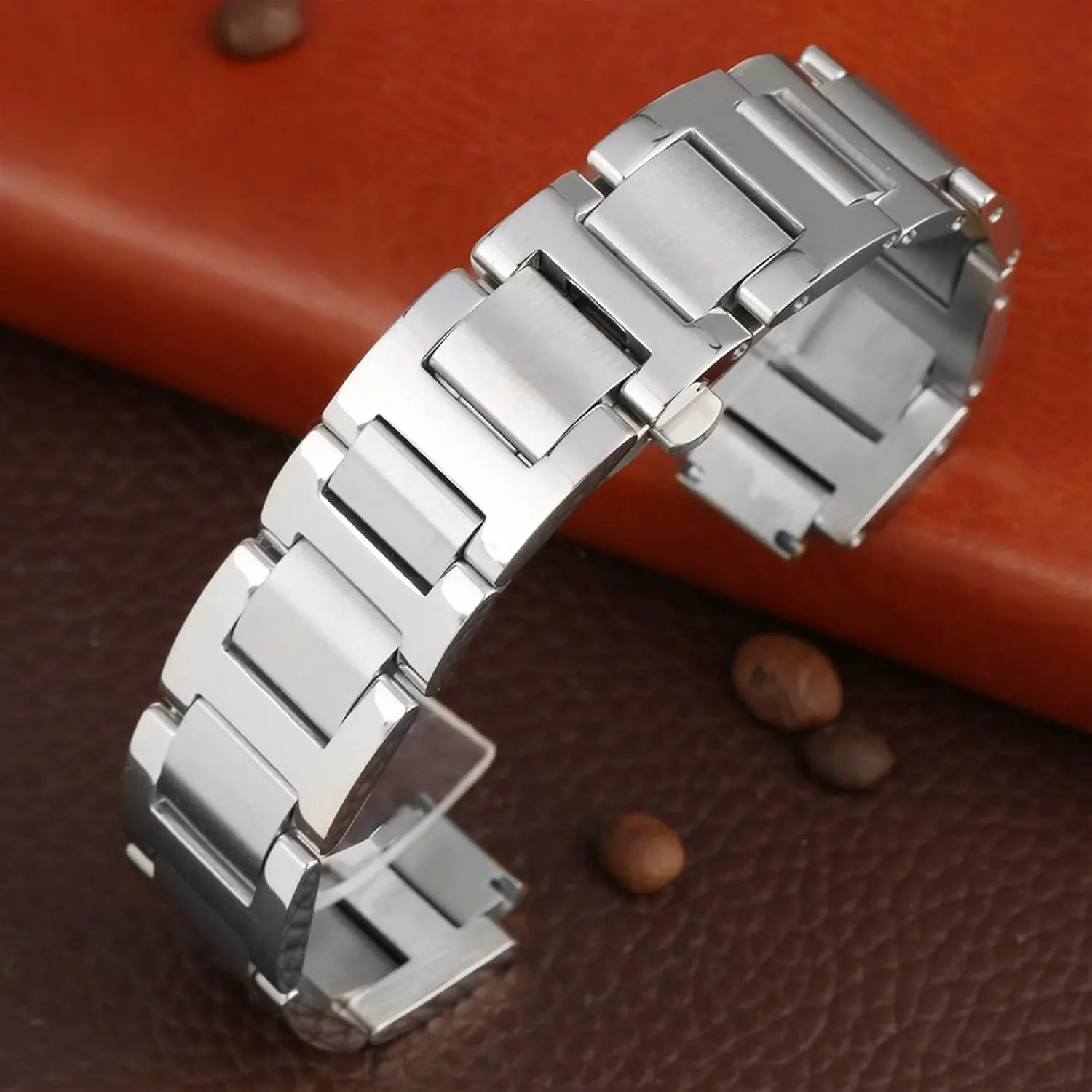 Watch Strap Silver Stainless Steel Strap 8mm 11mm 12mm Button Concealed Clasp Replacement Bracelet Accessories