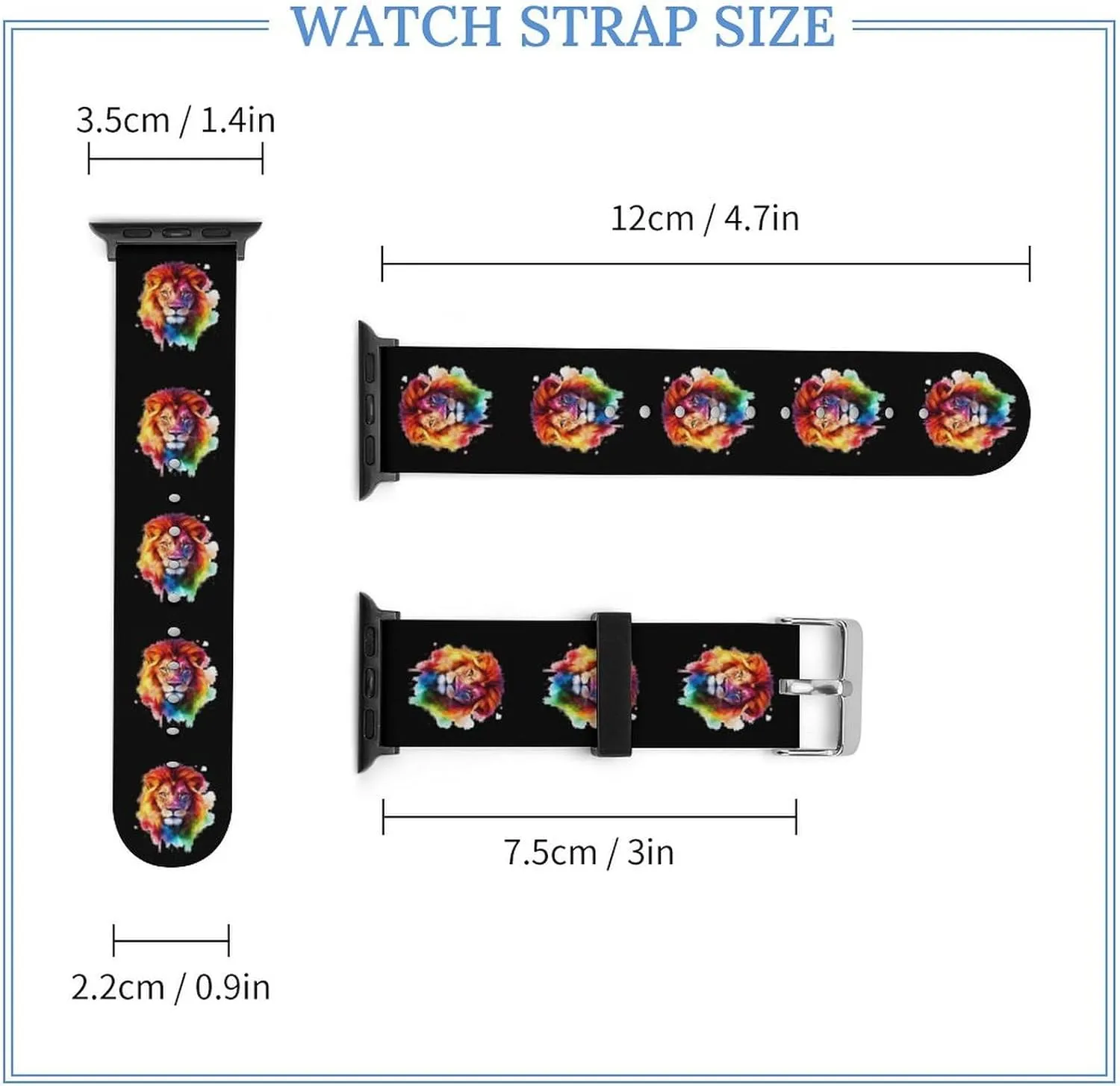 Watercolor Lion Adjustable Silicone Watchband Compatible with IWatch Classic Soft Sports Watch Strap for Men Women
