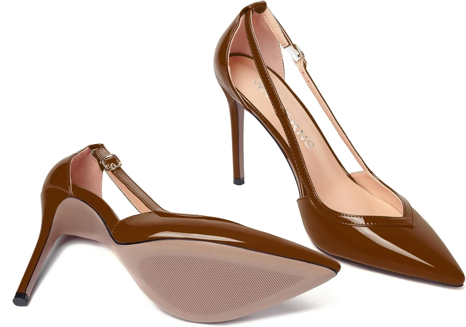 WAYDERNS Womens Adjustable Strap Wedding Pointed Toe Buckle Fashion Patent Ankle Strap Stiletto High Heel Pumps Shoes 4 Inch