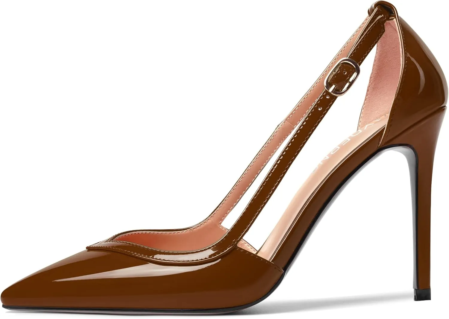 WAYDERNS Womens Adjustable Strap Wedding Pointed Toe Buckle Fashion Patent Ankle Strap Stiletto High Heel Pumps Shoes 4 Inch