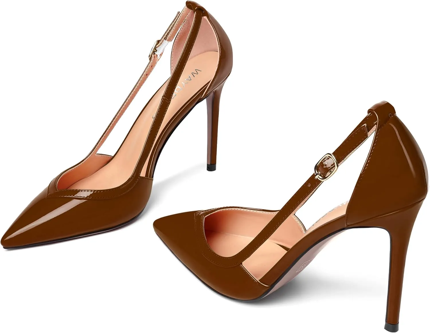 WAYDERNS Womens Adjustable Strap Wedding Pointed Toe Buckle Fashion Patent Ankle Strap Stiletto High Heel Pumps Shoes 4 Inch