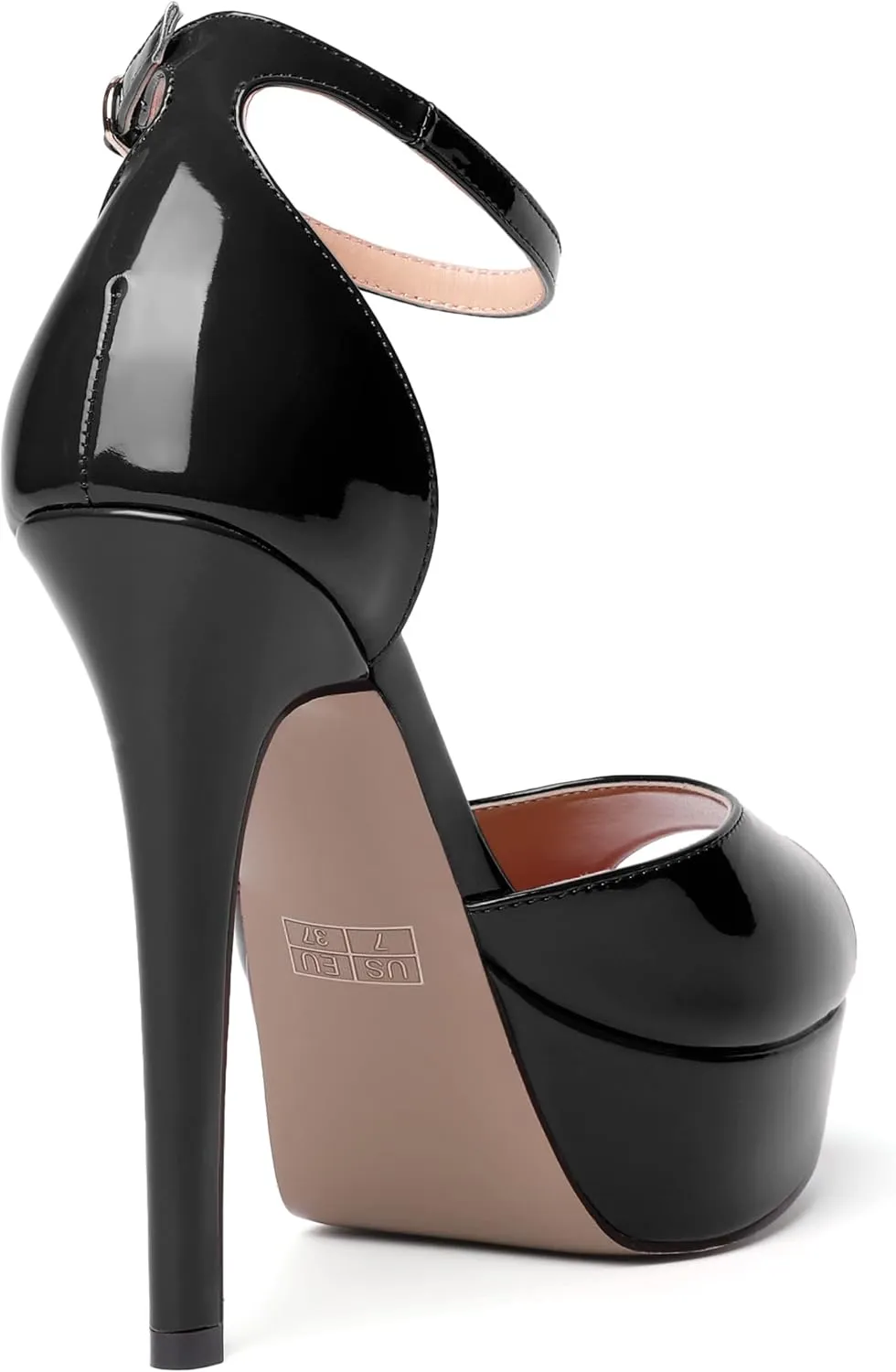 WAYDERNS Womens Peep Toe Adjustable Strap Evening Platform Dress Patent Buckle Stiletto High Heel Pumps Shoes 5 Inch