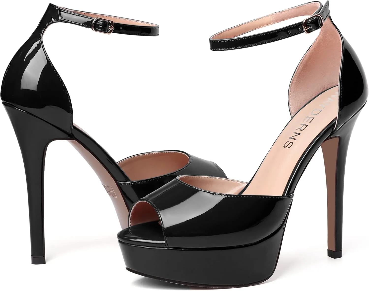 WAYDERNS Womens Peep Toe Adjustable Strap Evening Platform Dress Patent Buckle Stiletto High Heel Pumps Shoes 5 Inch