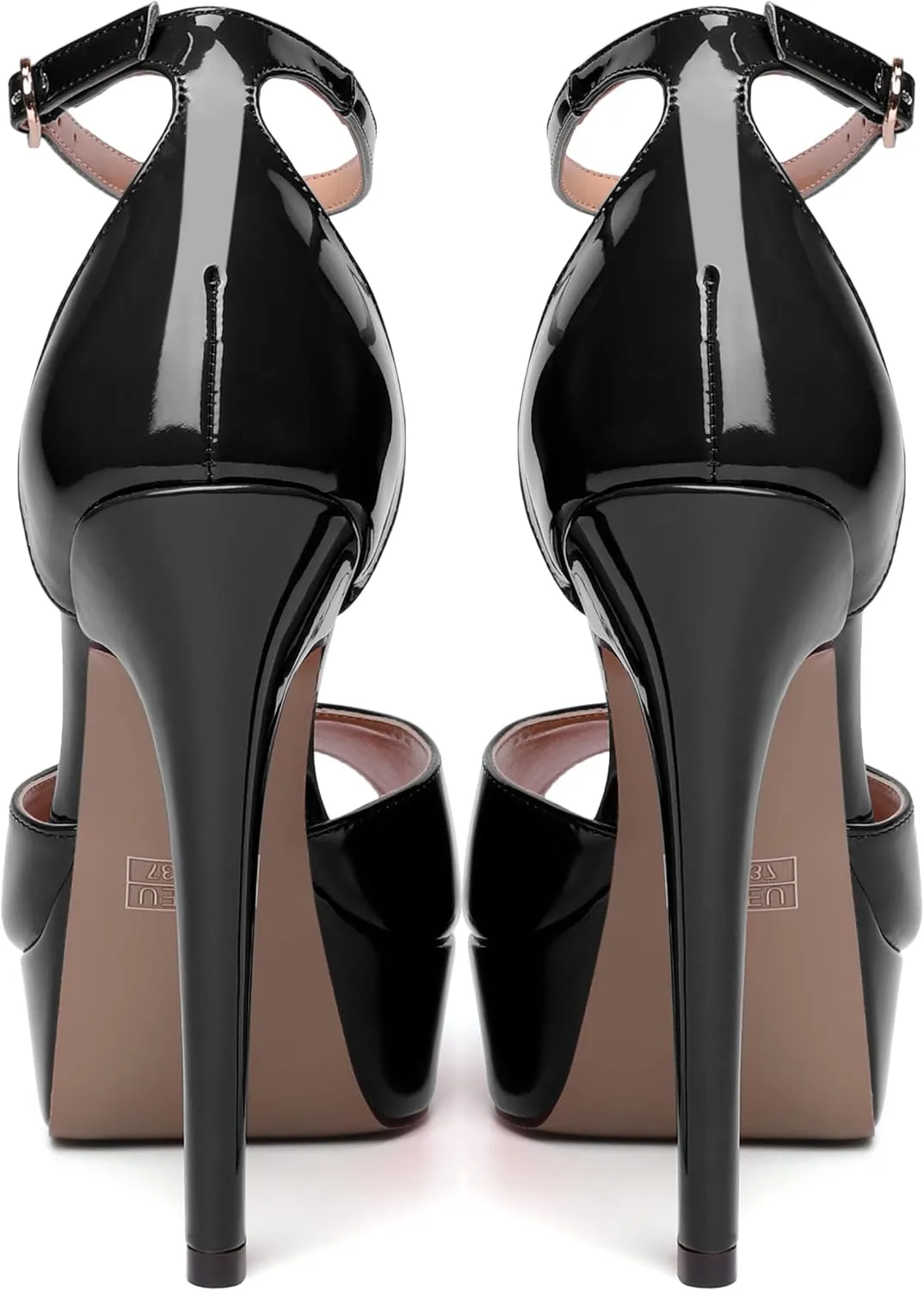 WAYDERNS Womens Peep Toe Adjustable Strap Evening Platform Dress Patent Buckle Stiletto High Heel Pumps Shoes 5 Inch
