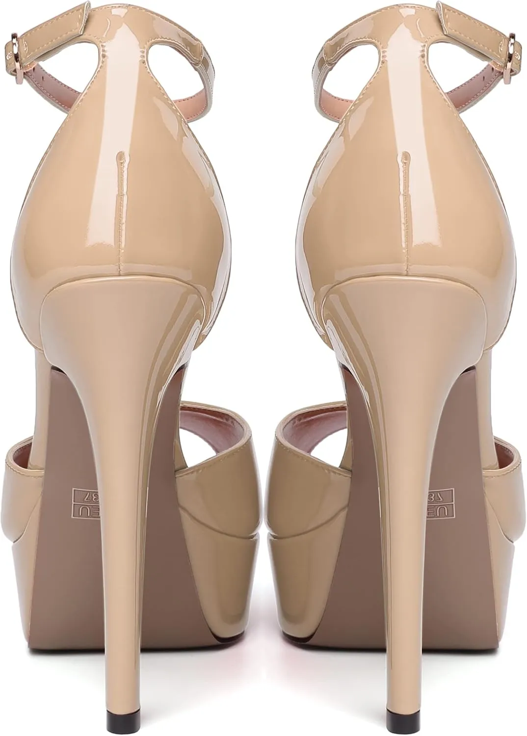 WAYDERNS Womens Peep Toe Adjustable Strap Evening Platform Dress Patent Buckle Stiletto High Heel Pumps Shoes 5 Inch