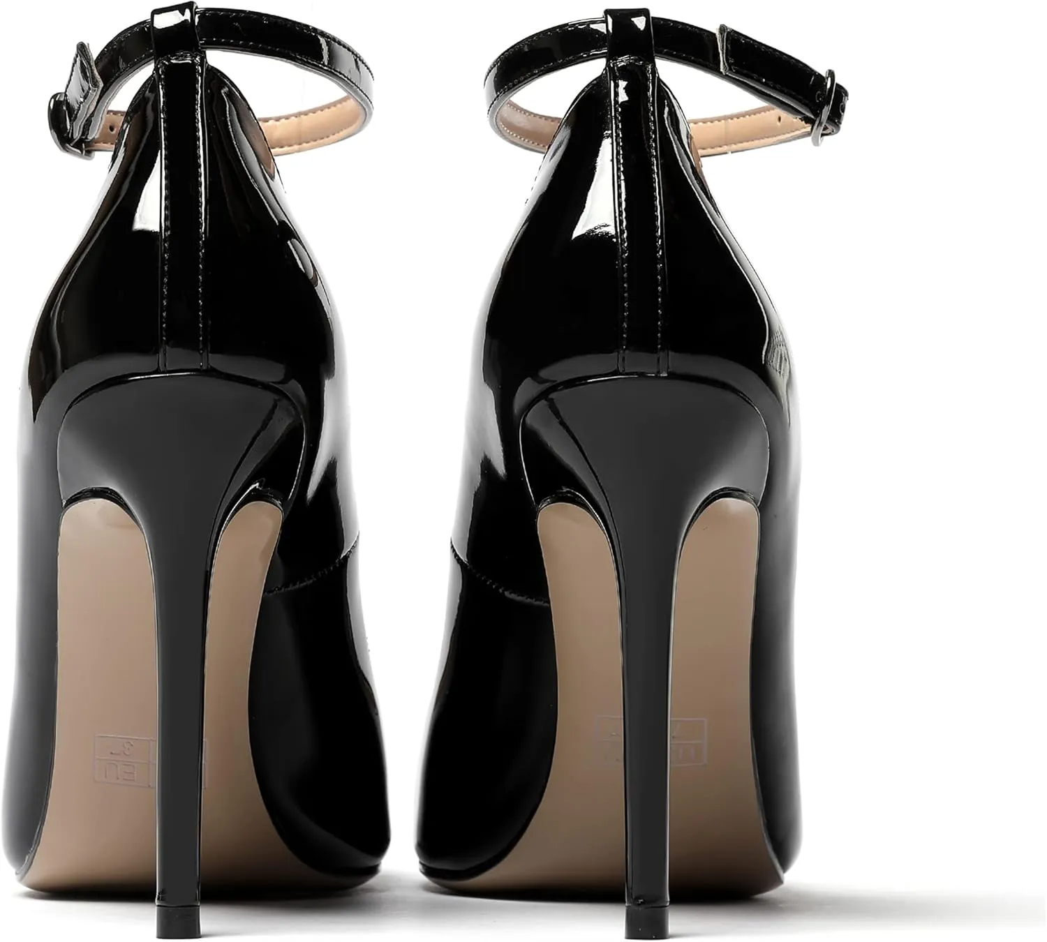 WAYDERNS Women's Pointed Toe Adjustable Strap Wedding Sexy Ankle Strap Buckle Patent Stiletto High Heel Pumps Shoes 4 Inch