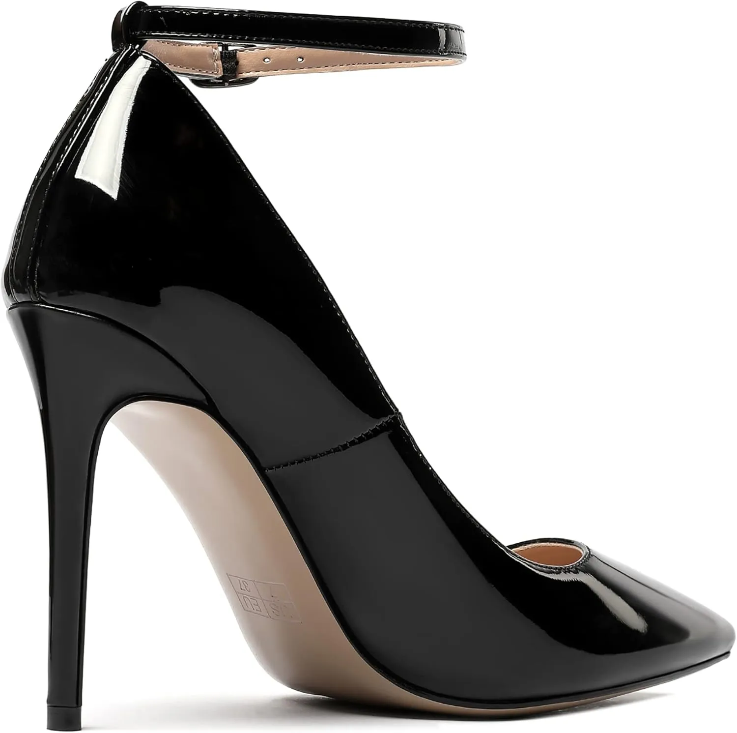 WAYDERNS Women's Pointed Toe Adjustable Strap Wedding Sexy Ankle Strap Buckle Patent Stiletto High Heel Pumps Shoes 4 Inch
