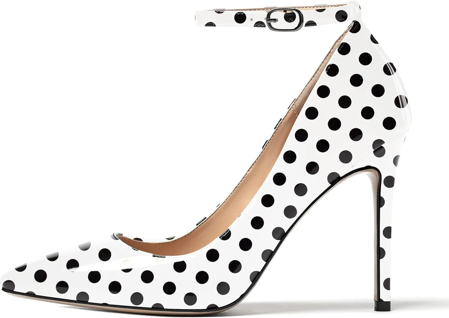 WAYDERNS Women's Pointed Toe Adjustable Strap Wedding Sexy Ankle Strap Buckle Patent Stiletto High Heel Pumps Shoes 4 Inch