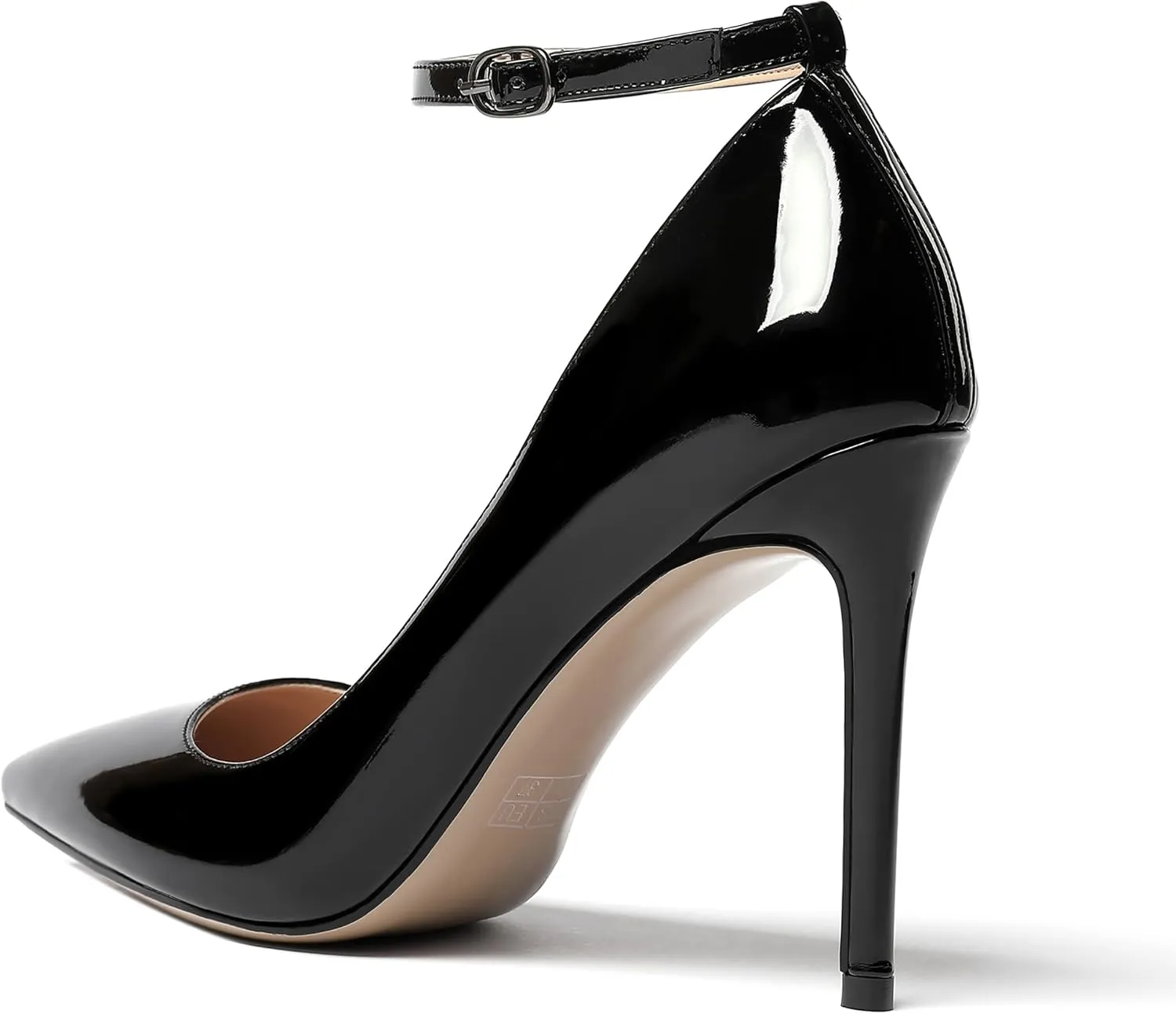 WAYDERNS Women's Pointed Toe Adjustable Strap Wedding Sexy Ankle Strap Buckle Patent Stiletto High Heel Pumps Shoes 4 Inch