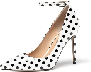 WAYDERNS Women's Pointed Toe Adjustable Strap Wedding Sexy Ankle Strap Buckle Patent Stiletto High Heel Pumps Shoes 4 Inch