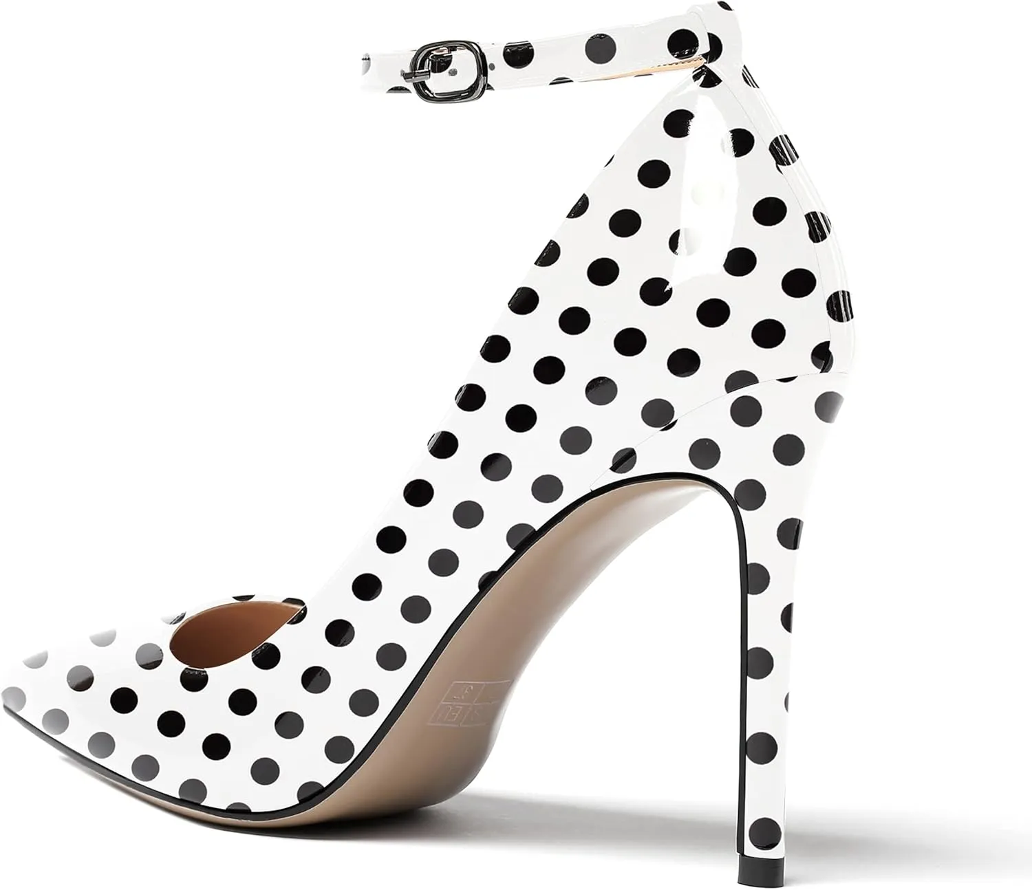 WAYDERNS Women's Pointed Toe Adjustable Strap Wedding Sexy Ankle Strap Buckle Patent Stiletto High Heel Pumps Shoes 4 Inch