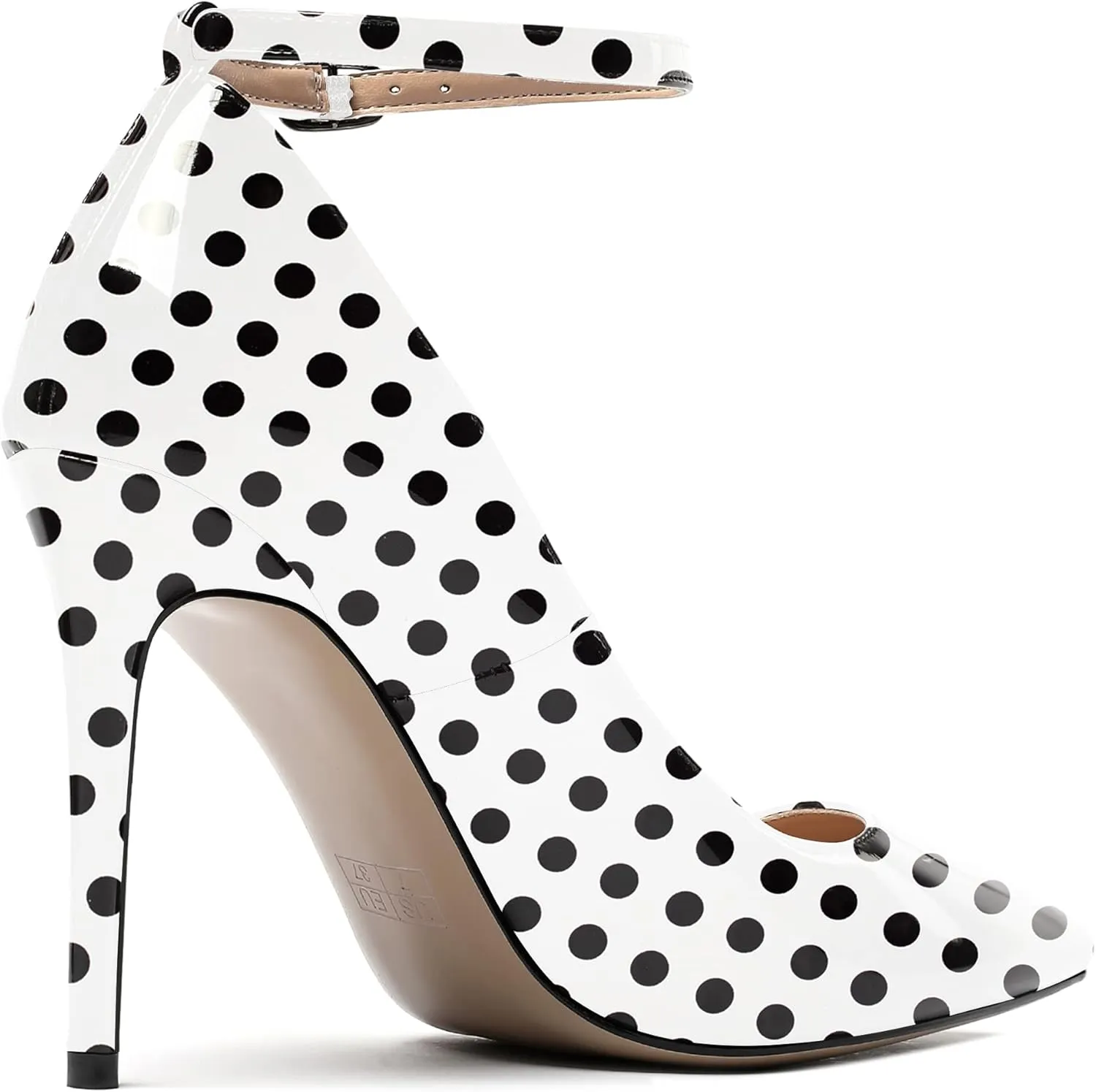 WAYDERNS Women's Pointed Toe Adjustable Strap Wedding Sexy Ankle Strap Buckle Patent Stiletto High Heel Pumps Shoes 4 Inch
