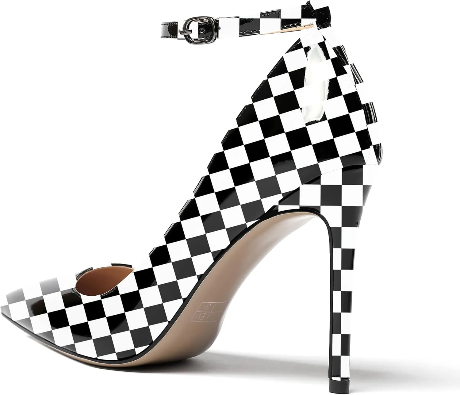 WAYDERNS Women's Pointed Toe Adjustable Strap Wedding Sexy Ankle Strap Buckle Patent Stiletto High Heel Pumps Shoes 4 Inch