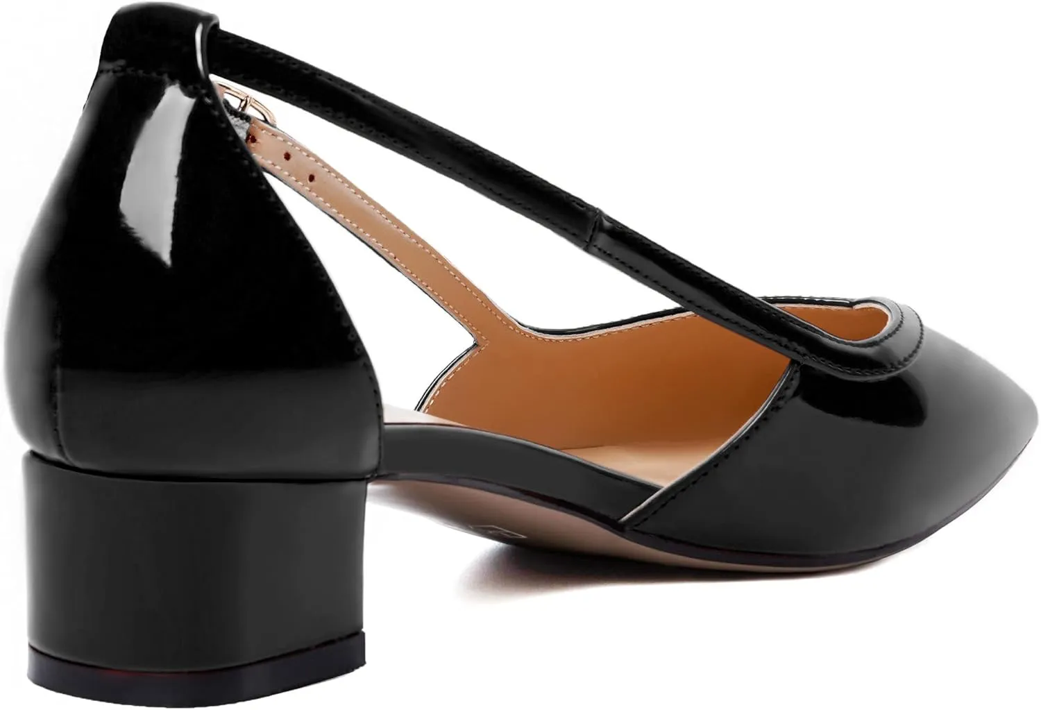 WAYDERNS Womens Pointed Toe Buckle Patent Adjustable Strap Sexy Party Chunky Low Heel Pumps Shoes 1.5 Inch
