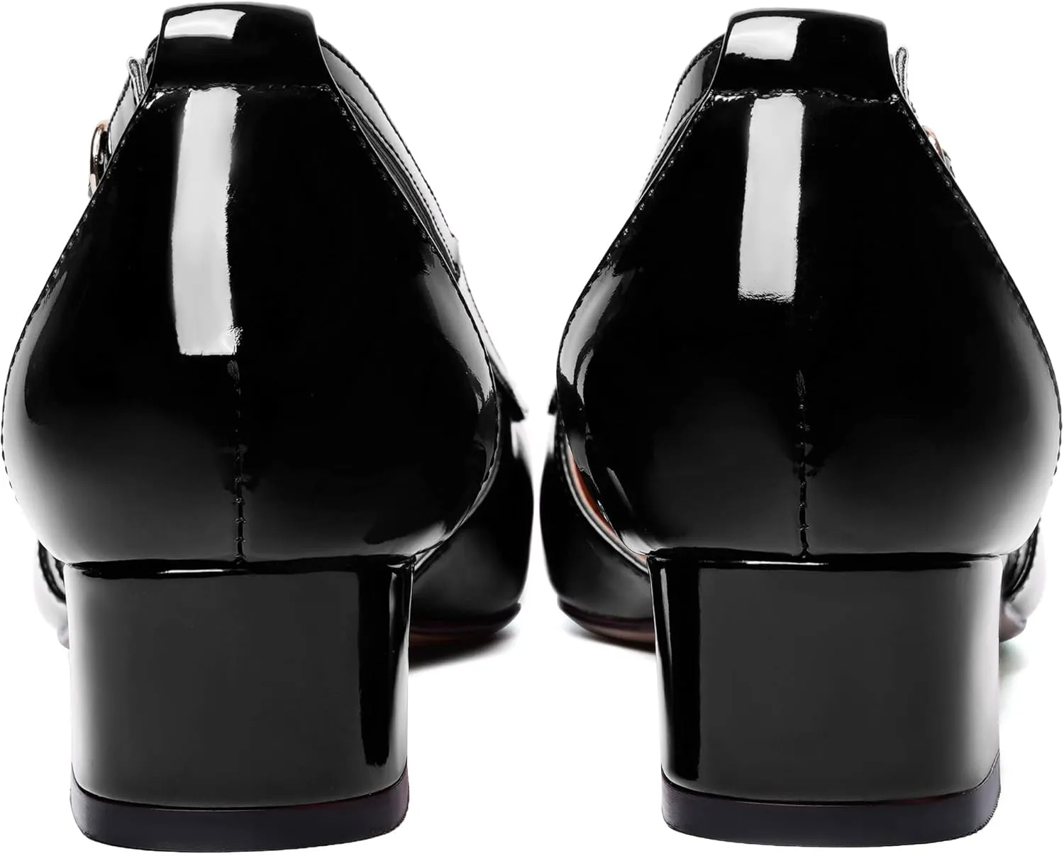 WAYDERNS Womens Pointed Toe Buckle Patent Adjustable Strap Sexy Party Chunky Low Heel Pumps Shoes 1.5 Inch