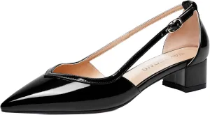 WAYDERNS Womens Pointed Toe Buckle Patent Adjustable Strap Sexy Party Chunky Low Heel Pumps Shoes 1.5 Inch