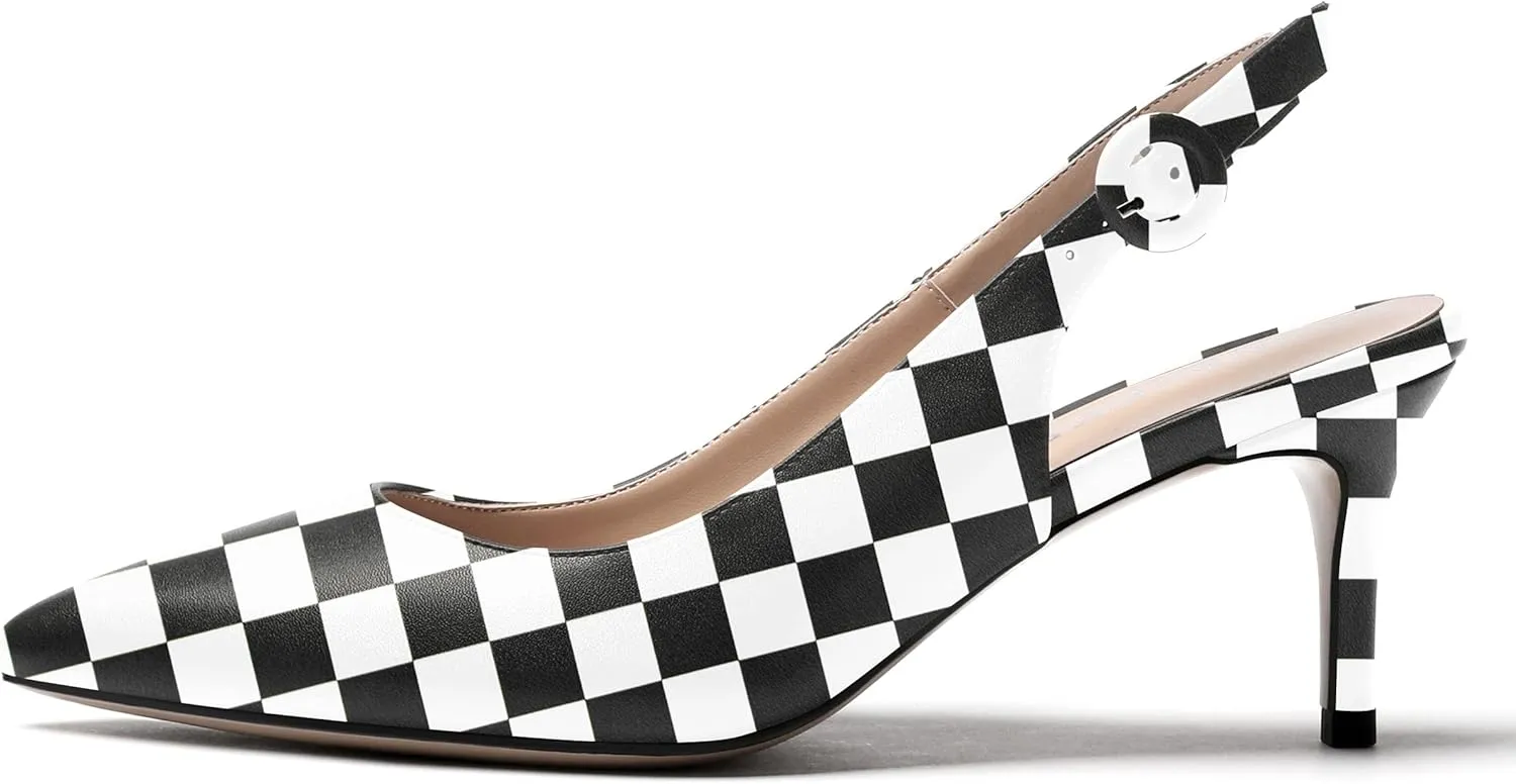 WAYDERNS Women's Slingback Pointed Toe Buckle Ankle Strap Wedding Matte Adjustable Strap Sexy Stiletto Mid Heel Pumps Shoes 2.5 Inch