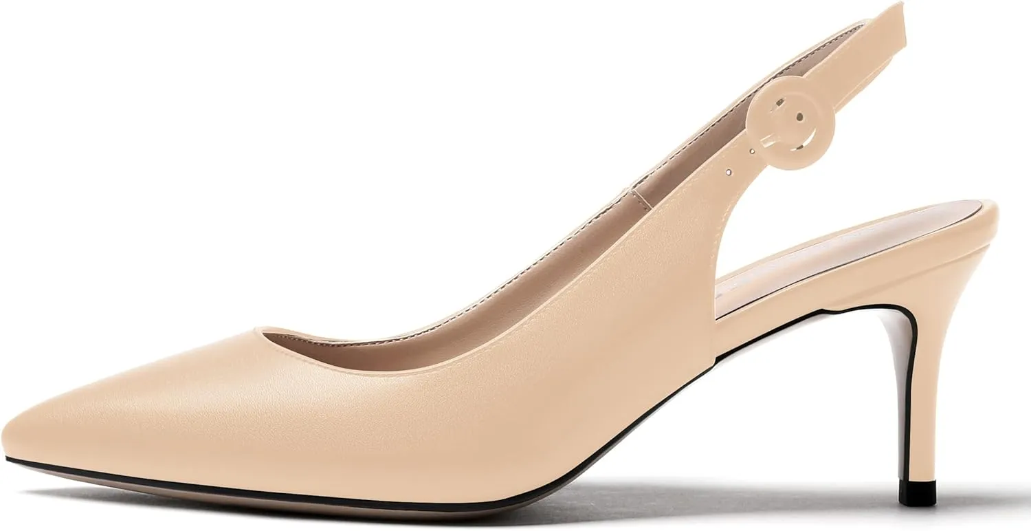 WAYDERNS Women's Slingback Pointed Toe Buckle Ankle Strap Wedding Matte Adjustable Strap Sexy Stiletto Mid Heel Pumps Shoes 2.5 Inch