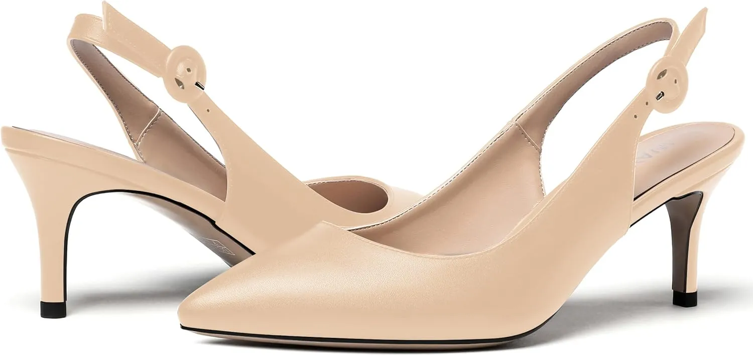 WAYDERNS Women's Slingback Pointed Toe Buckle Ankle Strap Wedding Matte Adjustable Strap Sexy Stiletto Mid Heel Pumps Shoes 2.5 Inch