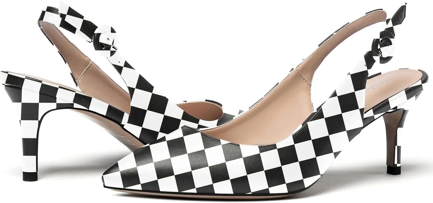WAYDERNS Women's Slingback Pointed Toe Buckle Ankle Strap Wedding Matte Adjustable Strap Sexy Stiletto Mid Heel Pumps Shoes 2.5 Inch