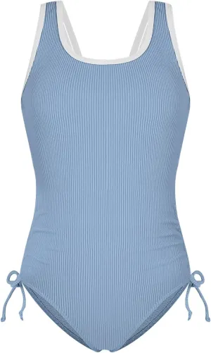 Weixinbuy Girls Swimsuit Ribbed Bathing Suit for Girls Adjustable Strap Color Block Summer Beach One Piece Swimsuit