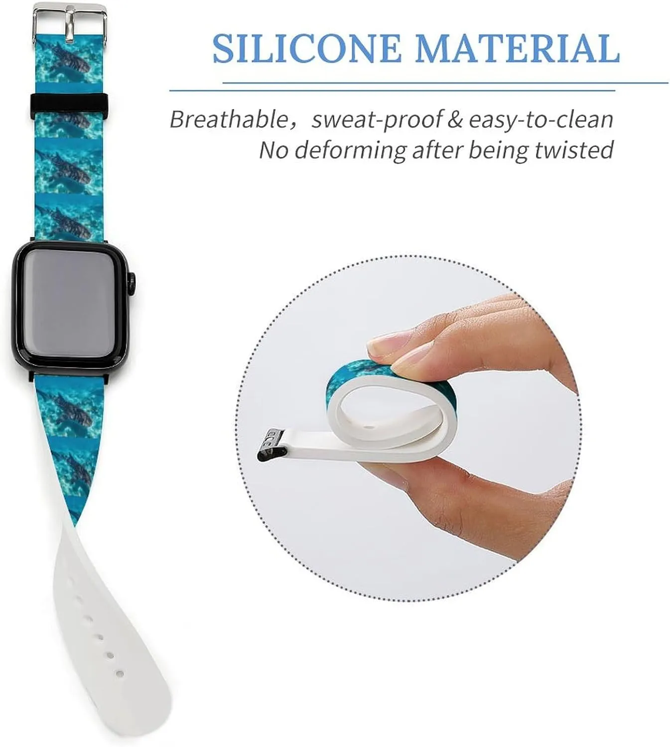 Whale Shark Ocean Adjustable Silicone Watchband Compatible with IWatch Classic Soft Sports Watch Strap for Men Women
