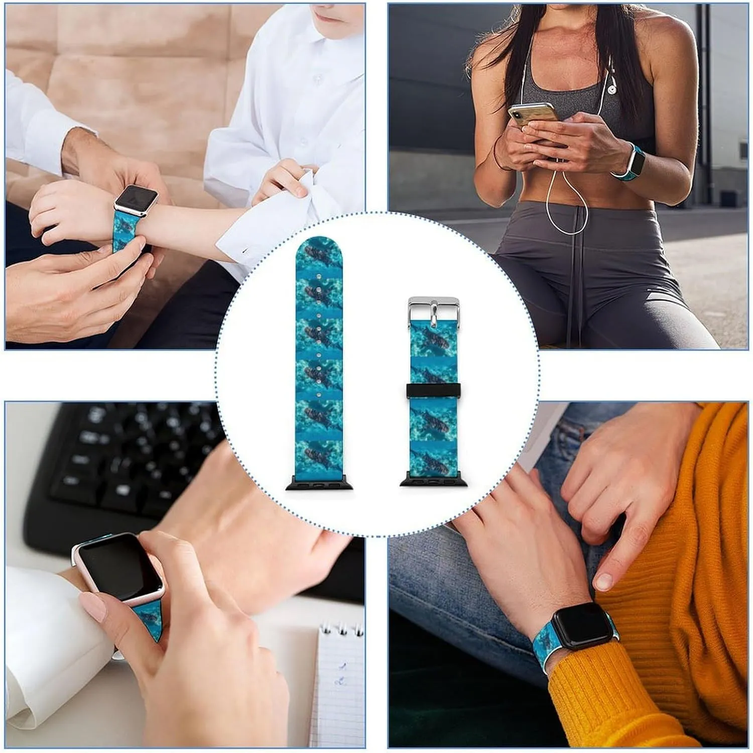 Whale Shark Ocean Adjustable Silicone Watchband Compatible with IWatch Classic Soft Sports Watch Strap for Men Women