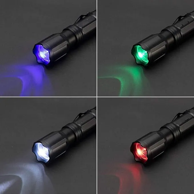 WINDFIRE Red Green Blue White Light Tactical Flashlight, Multi-Color Zoomable Hunting Flashlight, Hog Coyote Fox Predator Light for Camping Hiking
