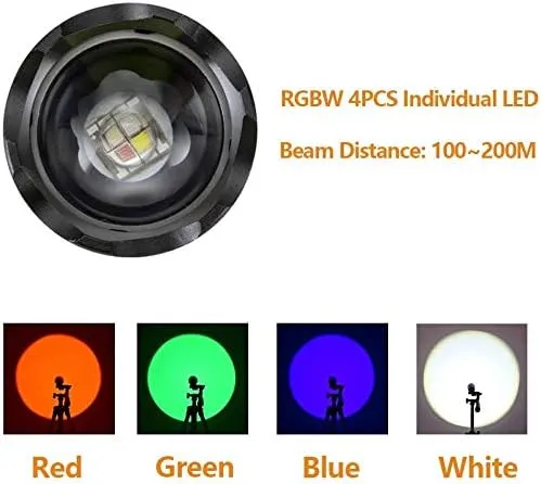 WINDFIRE Red Green Blue White Light Tactical Flashlight, Multi-Color Zoomable Hunting Flashlight, Hog Coyote Fox Predator Light for Camping Hiking