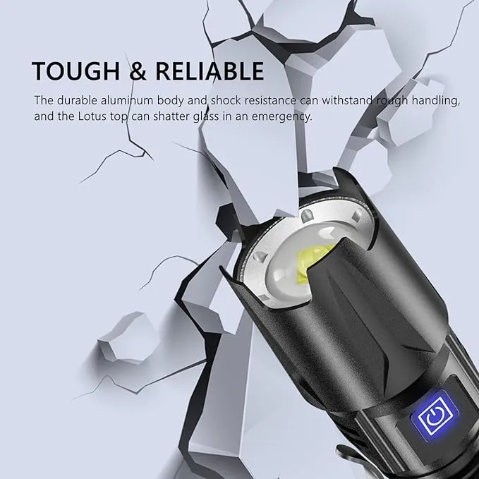 WINDFIRE Ultra Bright Flashlight USB Rechargeable, Powerful 6000 Lumen Handheld Flashlight with 4 Modes, Zoomable, IPX4 Waterproof Tactical Torch for Camping, Emergency, Dog Walking