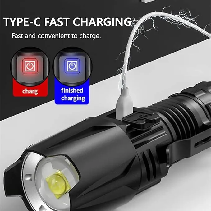 WINDFIRE Ultra Bright Flashlight USB Rechargeable, Powerful 6000 Lumen Handheld Flashlight with 4 Modes, Zoomable, IPX4 Waterproof Tactical Torch for Camping, Emergency, Dog Walking