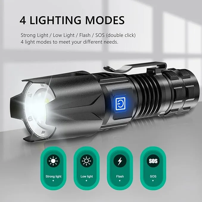 WINDFIRE Ultra Bright Flashlight USB Rechargeable, Powerful 6000 Lumen Handheld Flashlight with 4 Modes, Zoomable, IPX4 Waterproof Tactical Torch for Camping, Emergency, Dog Walking