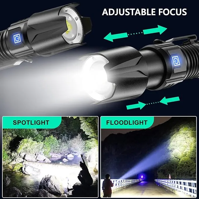 WINDFIRE Ultra Bright Flashlight USB Rechargeable, Powerful 6000 Lumen Handheld Flashlight with 4 Modes, Zoomable, IPX4 Waterproof Tactical Torch for Camping, Emergency, Dog Walking