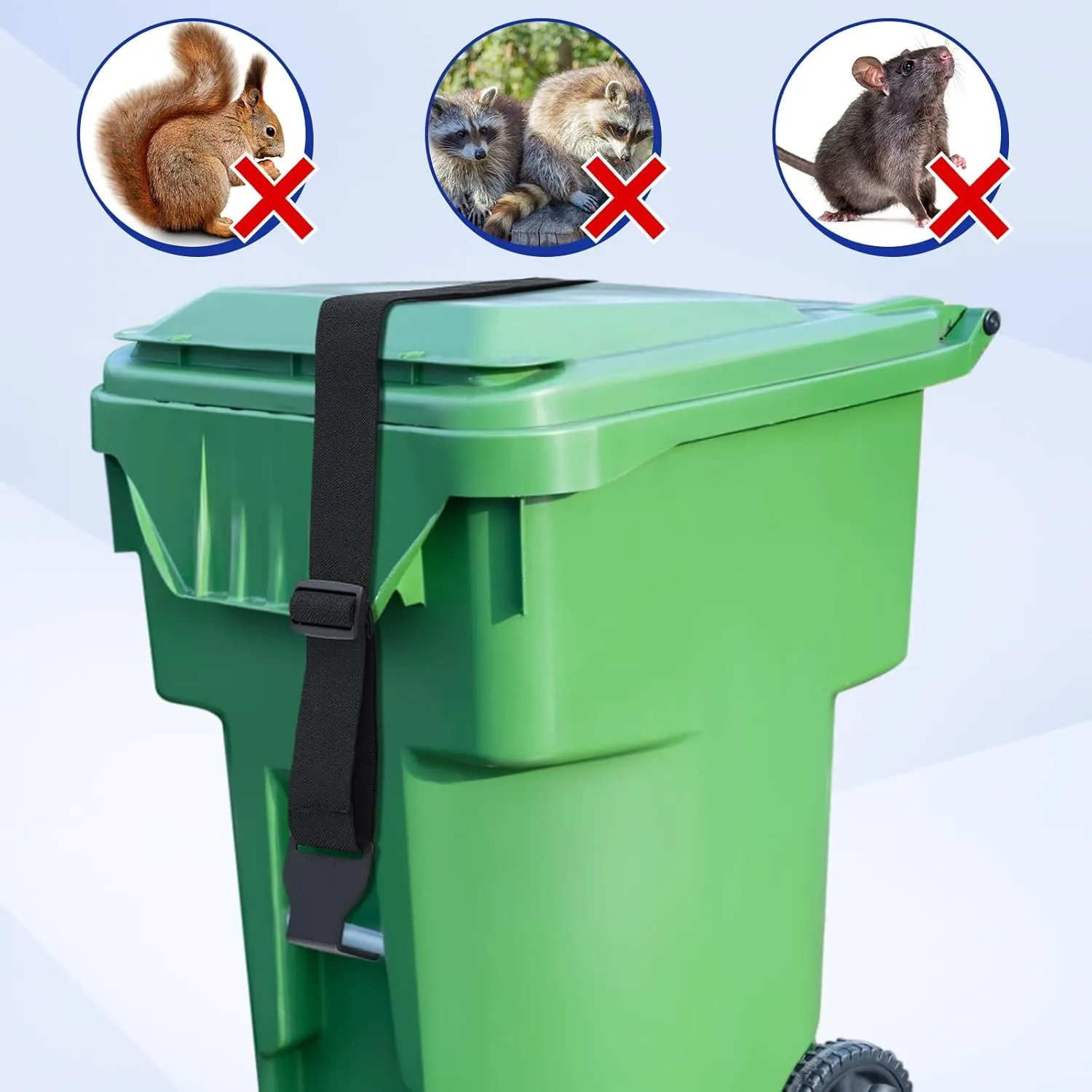 Windyun 4 Pieces Metal Double Claw Trash Can Lid Lock, Garbage Strap, Adjustable Outdoor Bear Proof Strap for Animals, Squirrels, Dogs, Raccoons, Locking During Strong Winds (Black)