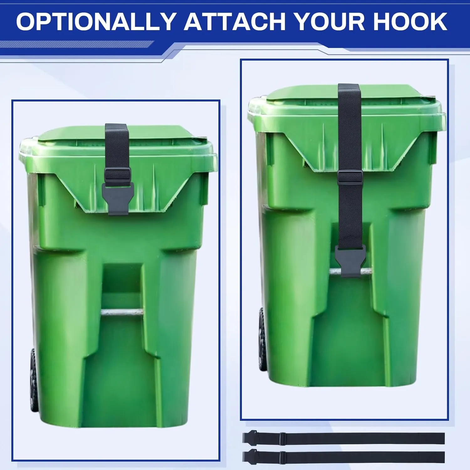 Windyun 4 Pieces Metal Double Claw Trash Can Lid Lock, Garbage Strap, Adjustable Outdoor Bear Proof Strap for Animals, Squirrels, Dogs, Raccoons, Locking During Strong Winds (Black)