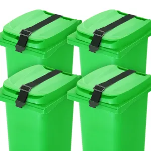 Windyun 4 Pieces Metal Double Claw Trash Can Lid Lock, Garbage Strap, Adjustable Outdoor Bear Proof Strap for Animals, Squirrels, Dogs, Raccoons, Locking During Strong Winds (Black)