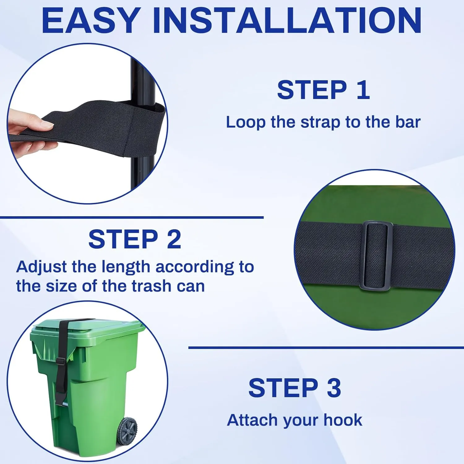 Windyun 4 Pieces Metal Double Claw Trash Can Lid Lock, Garbage Strap, Adjustable Outdoor Bear Proof Strap for Animals, Squirrels, Dogs, Raccoons, Locking During Strong Winds (Black)