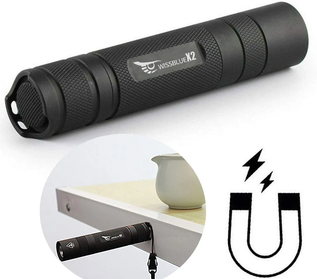 WISSBLUE X2 1600 High Lumens Tactical Flashlight Rechargeable with Magnetic Base COB, 6 Modes EDC Flashlight Men Gift